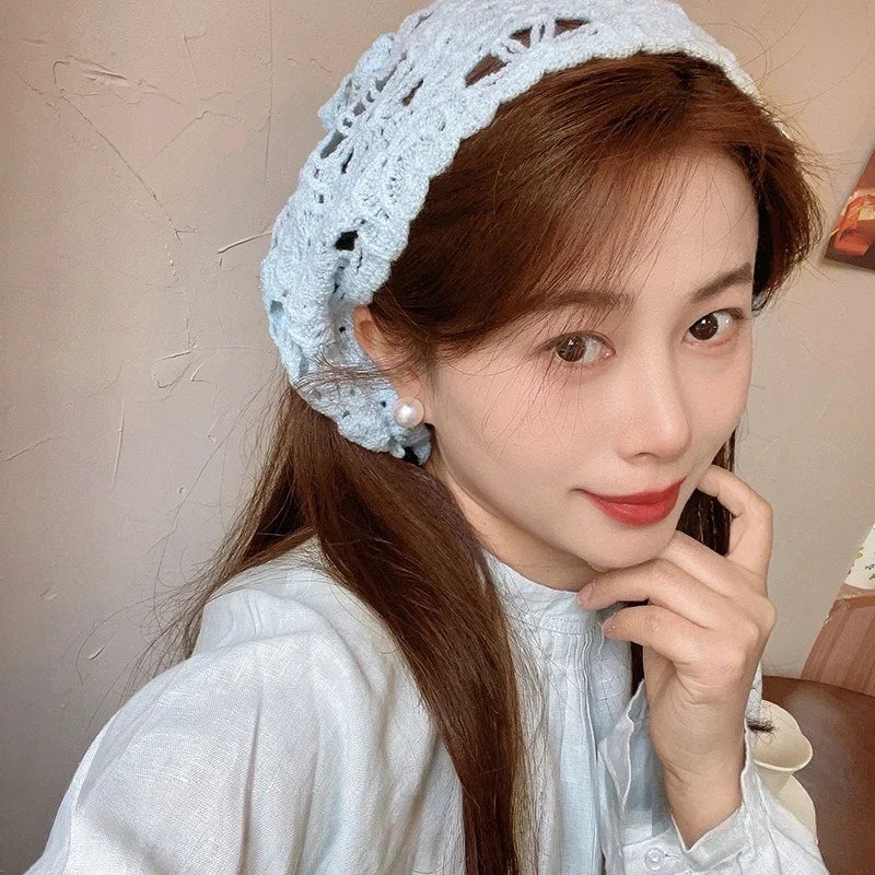 Fashion Knitted Headscarf Hat French Pastoral Style Triangle Headband Handmade Crochet Headband Towel Retro Flower Headscarf    Your Coastal Marketplace | Shoreshopper.com