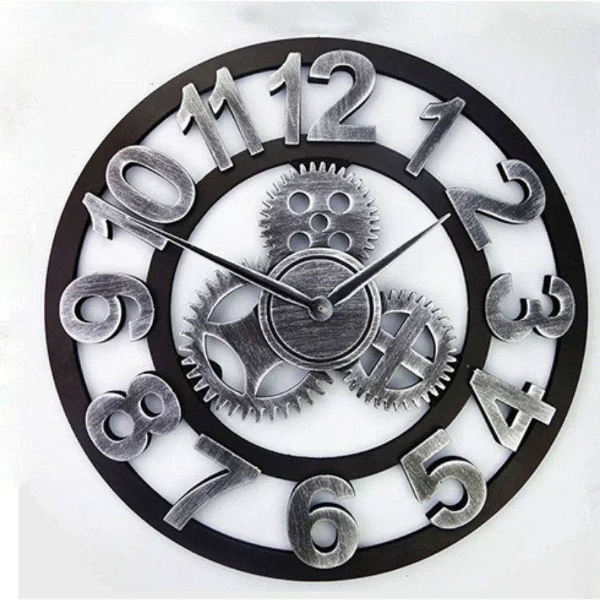 Vintage Style Industrial Wall Clock with Roman Numerals Visible 3D Gears 11"-17" Gold or Silver    Home Decor Supply | Online Retail | ShoreShopper.com