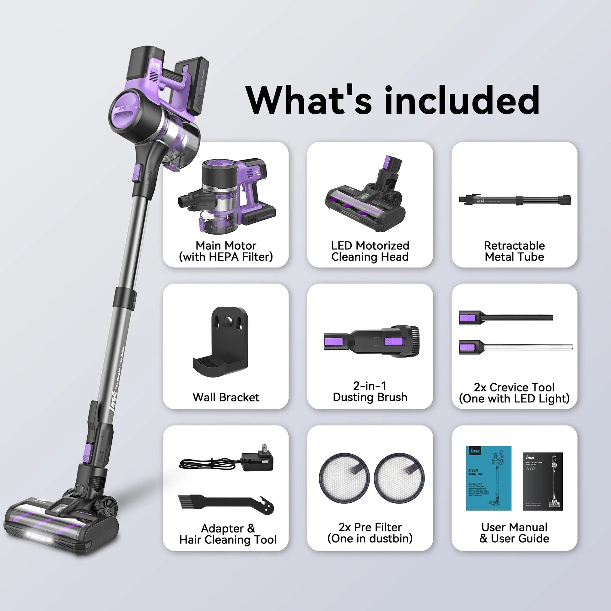INSE S10 Cordless Vacuum Cleaner, 6-in-1 Stick Vacuum with 45Kpa Powerful Suction, Max 50 Min Runtime Rechargeable Battery    Home Decor Supply | Online Retail | ShoreShopper.com