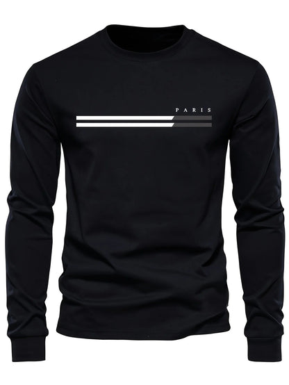 Men's 100% pure cotton summer loose comfortable casual  PARIS print large round neck long sleeve T-shirt top    Home Decor Supply | Online Retail | ShoreShopper.com