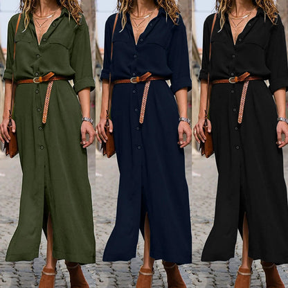 Womens Lace Up Tunic Dresses Summer Streetwear Long Sleeve Shirt Dresses With Belt casual Solid Color Linen Maxi Dress for women    Home Decor Supply | Online Retail | ShoreShopper.com