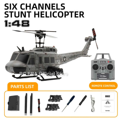 RC ERA Weathered Marine C032 UH1Huey One Click Inverted Flight TOF Optical Flow Gyro Stabilized RC Helicopter for Adults
