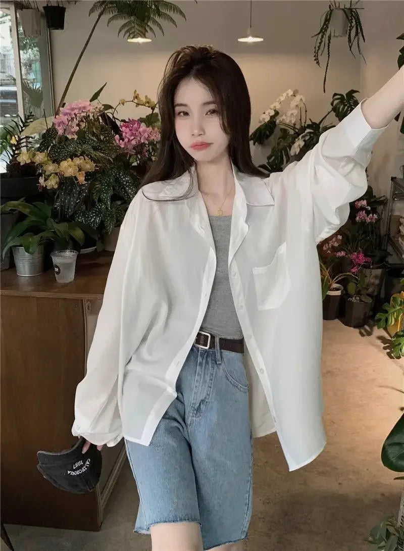 Sunscreen Shirt for Women in Summer New Polo Collar French Unique Loose Solid Color Long-sleeved Top Trendy    Home Decor Supply | Online Retail | ShoreShopper.com