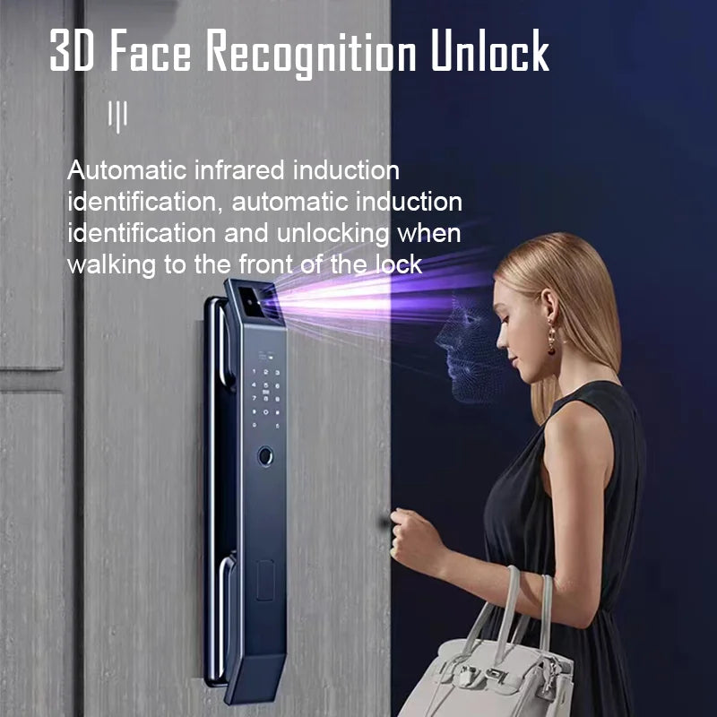 3D Face Recognition Unlock Digital Door Lock With Camera FIngerprint Password Unlock Keyless Electronic Door Lock - ShoreCo.Shop