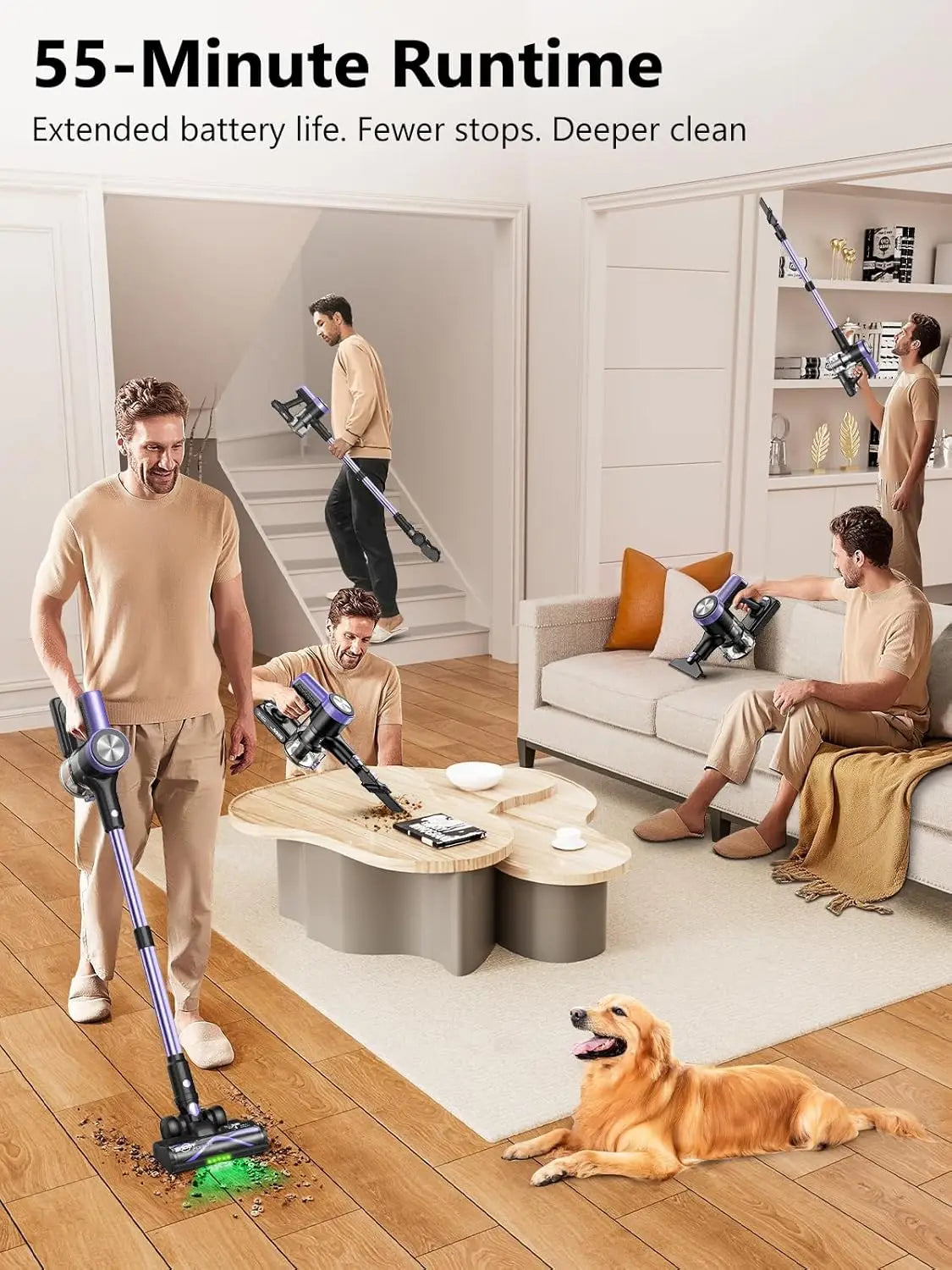 CordlVacuum Cleaner, 46KPa/500W Stick Vacuum with 55 Mins Runtime, Self-Standing Vacuum Cleaner for Home, LED Display, Anti - ShoreCo.Shop