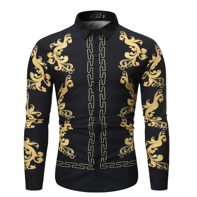 Baroque Floral Royal Shirts Men Luxury Print Designer Tops Paisley Pattern Flowers Fashion Western Long Sleeve Shirt Camisas    Home Decor Supply | Online Retail | ShoreShopper.com