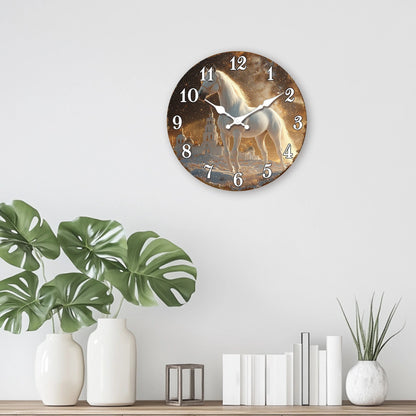 White Horse in Snowy Landscape Round Wall Clock, Ethereal Equine Art Decorative Clock, Dreamy Winter Scene Timepiece for Wall Ar    Home Decor Supply | Online Retail | ShoreShopper.com