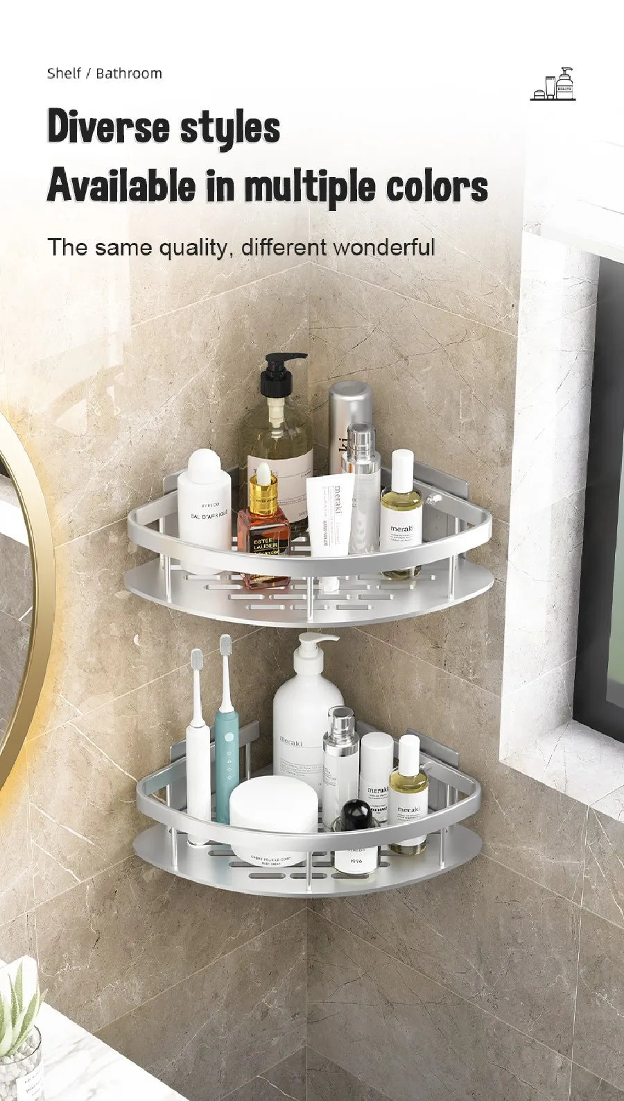 Bathroom Shelves Wall Mounted Non perforated Bathroom Shelf Shower  Storage Shelf  Kitchen Organizer  Bathroom Corner Shelf    Home Decor Supply | Online Retail | ShoreShopper.com