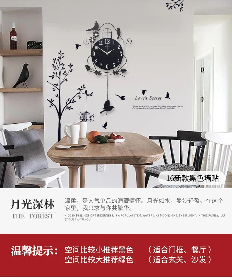 Creative Black Iron Swing Hanging Bird Wall Clock, Durable, Electronic, Large, Arts And Crafts, Modern Design    Home Decor Supply | Online Retail | ShoreShopper.com