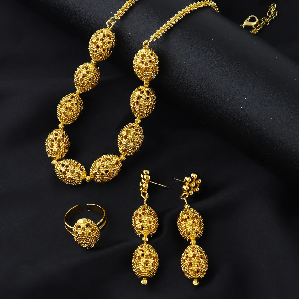 women  jewelry set indian arabic african ethiopian golden color jewelry set Hollow Out Oval Necklace Earrings Ring free shipping    Home Decor Supply | Online Retail | ShoreShopper.com