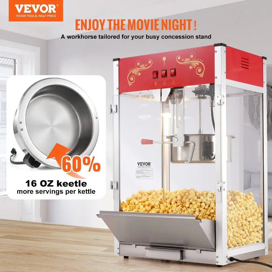 Popcorn Popper Machine Countertop Popcorn Maker 1615W 16 Oz Red    Home Decor Supply | Online Retail | ShoreShopper.com