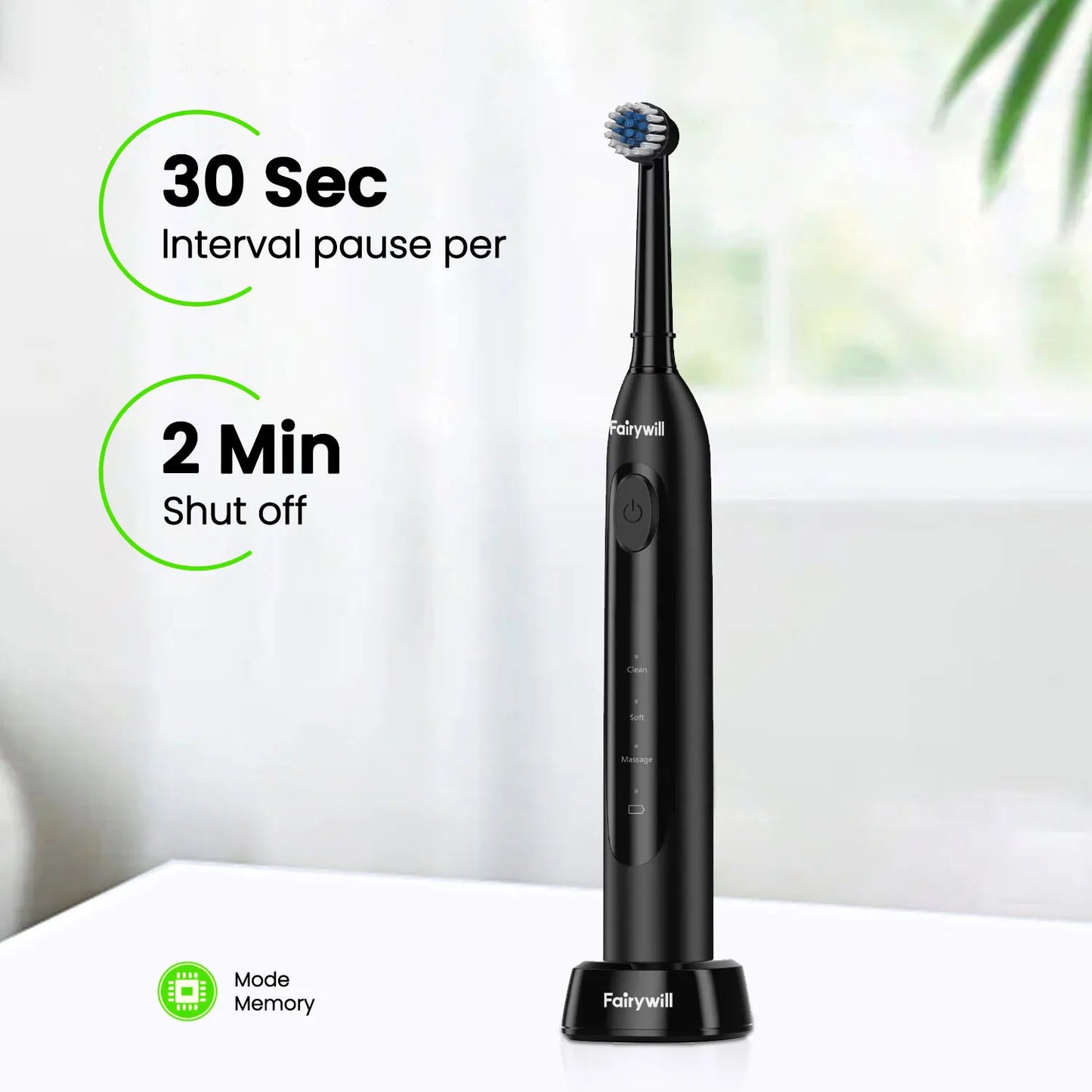 Fairywill Electric Toothbrush T2233Powerful Rotation Cleaning 4 Replacement Heads Rechargeable Sonic Toothbrush for Adults - ShoreCo.Shop