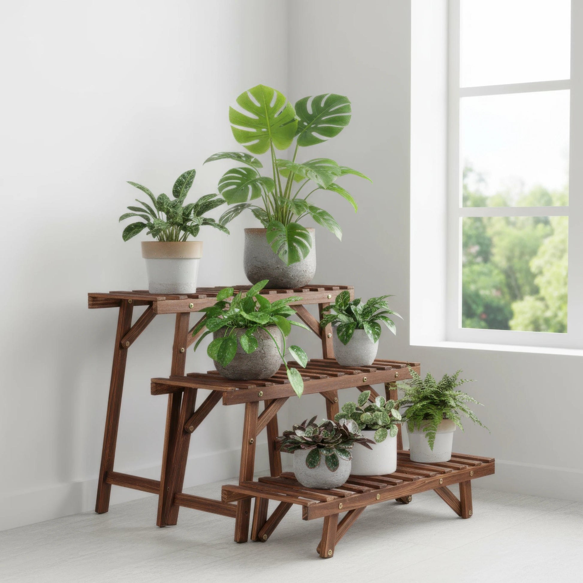 Set of 3 Wood Plant Stand,Rectangular Ladder Flower Pots Outdoor Indoor Plant Display Rack Storage for Home Garden Patio Balcony    Home Decor Supply | Online Retail | ShoreShopper.com