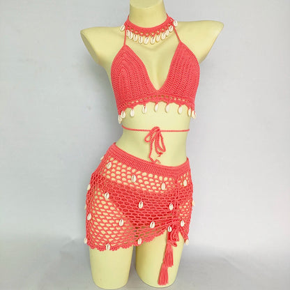 Women Beach Wear Swimsuit Cover-Ups Boho Summer See-Through Hollow Out Bandage High Waist Short Beach Skirt Crochet Knit Skirts    Your Coastal Marketplace | Shoreshopper.com