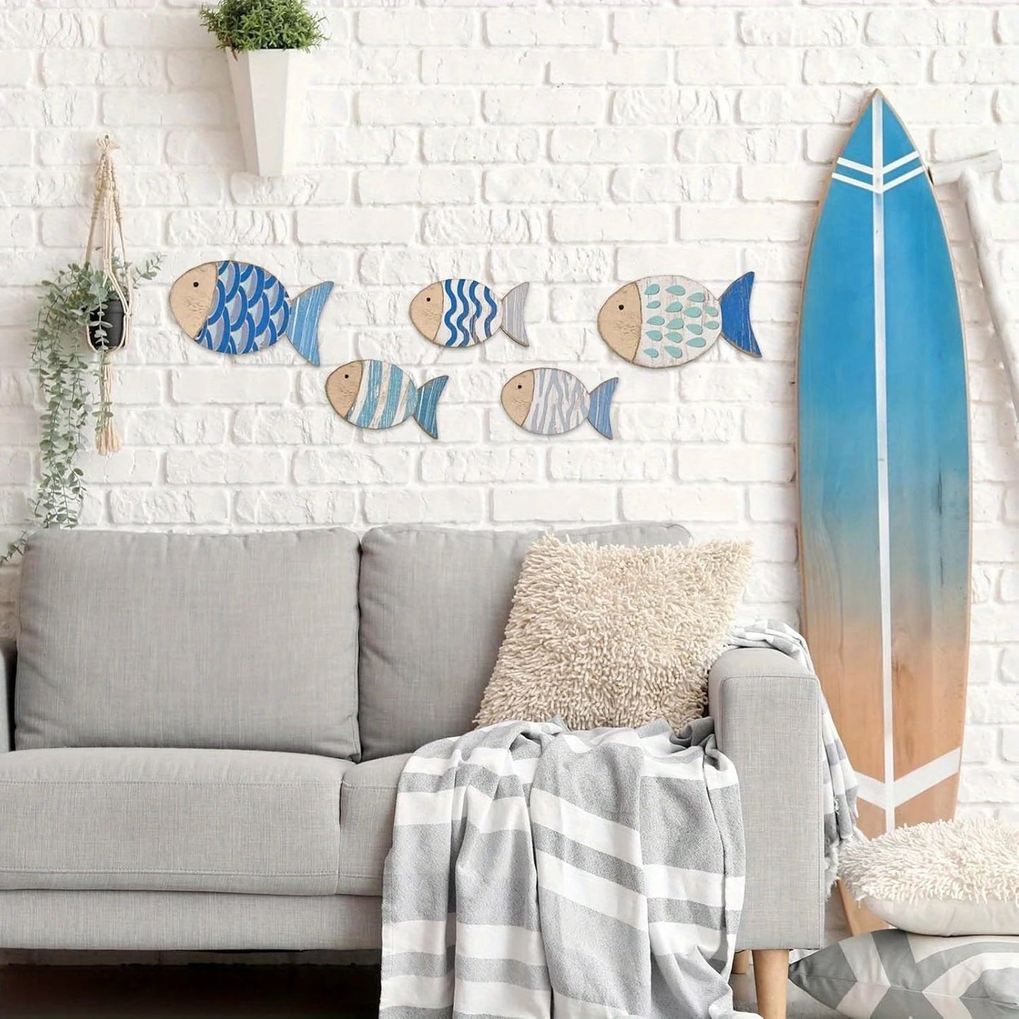 2D Wooden Fish Nautical Walls Beach Art Walls Hang Decorated Marine Themed Retro blue Fish Family Bathroom Pendants Gifts    Your Coastal Marketplace | Shoreshopper.com