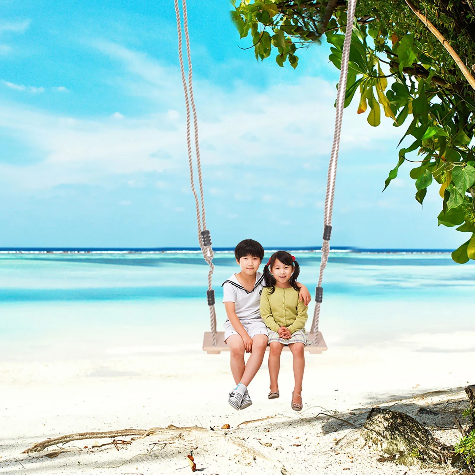 High-Quality Polished Four-Board Anti-Corrosion Wood Swing Outdoor Indoor Pastoral Wooden Swing for Adults Children    Home Decor Supply | Online Retail | ShoreShopper.com