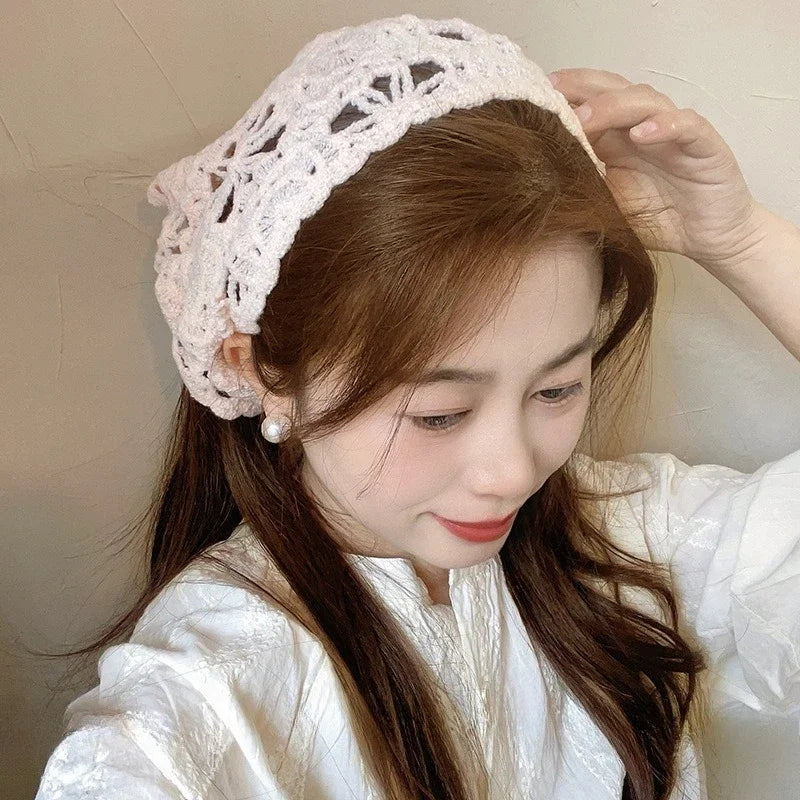 Fashion Knitted Headscarf Hat French Pastoral Style Triangle Headband Handmade Crochet Headband Towel Retro Flower Headscarf    Your Coastal Marketplace | Shoreshopper.com