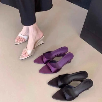 Women's Slippers Fashion 2026 Summer Elegant High Heels Outdoor Banquet Wedge Heel Pointed Toe Girls Women's Shoes 2018