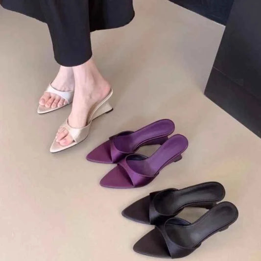 Women's Slippers Fashion 2026 Summer Elegant High Heels Outdoor Banquet Wedge Heel Pointed Toe Girls Women's Shoes 2018