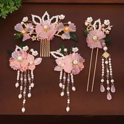 1 Set Ancient Headwear Hairpins Complete Super Immortal Made Headwear New Simple Pink flower Children's Ancient Headwear    Your Coastal Marketplace | Shoreshopper.com