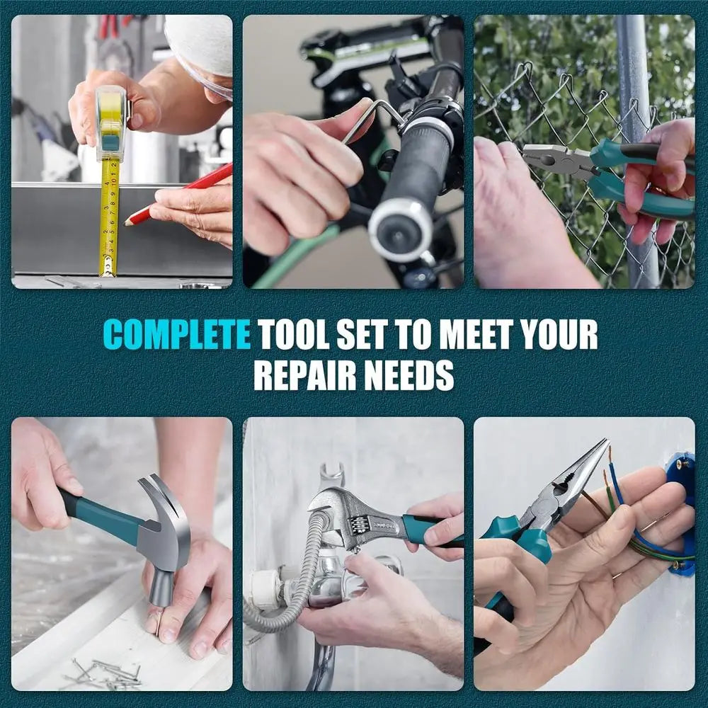 Tool Kit 206PCS with Drill - 12V Cordless Power Drill Combo Home Tool Set - Portable Basic General Household Toolbox for Repair - ShoreCo.Shop