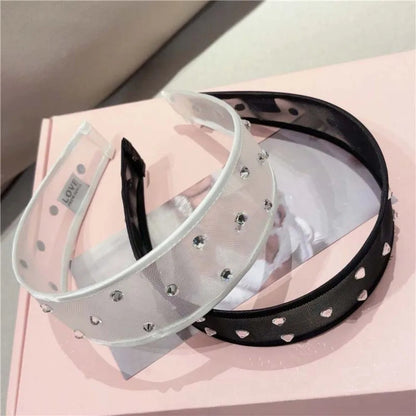 Headwear Mesh Pearls Headband Creative Beads Rhinestone Wide Hair Hoop Solid Color Waterproof Black White Hairband Wash Face    Your Coastal Marketplace | Shoreshopper.com