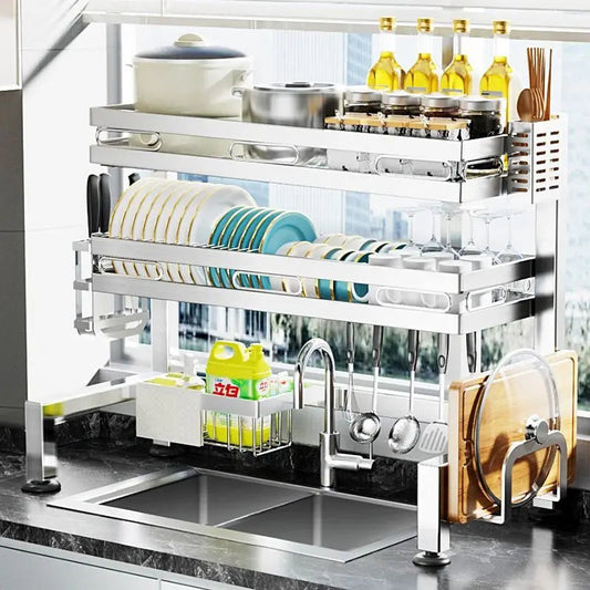 Stainless Steel Sink Shelf Bowl Drain Rack Kitchen Storage Rack Multifunctional Dish Cutlery Knife Spoon Sink Rack Set Organizer    Home Decor Supply | Online Retail | ShoreShopper.com