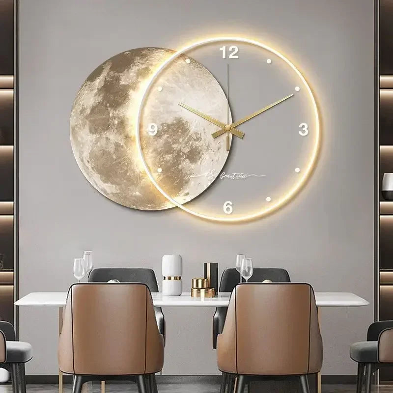 Large Wall Clock Luxury Dining Room Living Room Moon The Earth Modelling LED Light Silent Movement Bedroom Clock Wall Decoration    Home Decor Supply | Online Retail | ShoreShopper.com