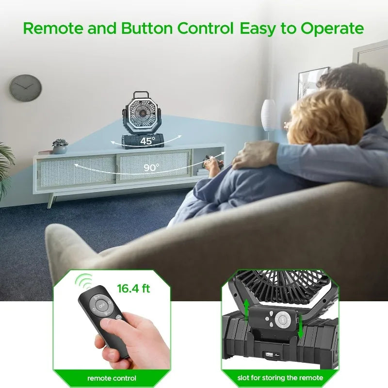Camping Fan with LED Lantern, 20000mAh Auto-Oscillating Battery Operated Desk Fan with Remote&Hook, 8” Portable Fan    Home Decor Supply | Online Retail | ShoreShopper.com