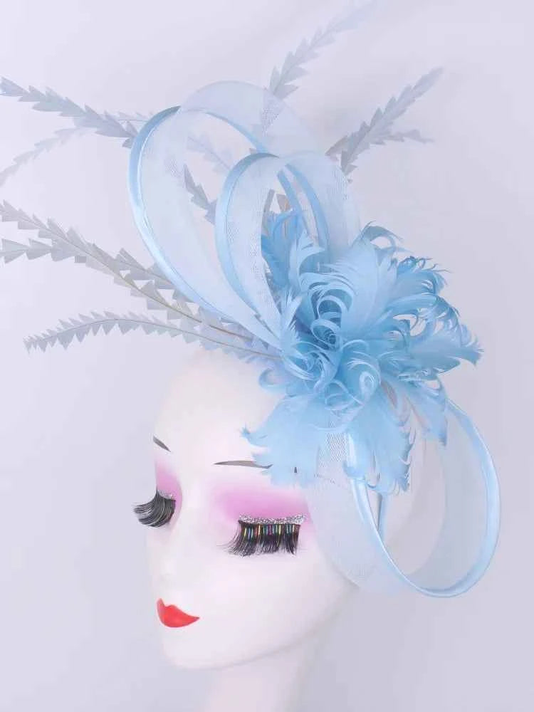 Light blue feather headwear, women's formal event Derby headwear, elegant ladies' hat, fashionable wedding headwear hat