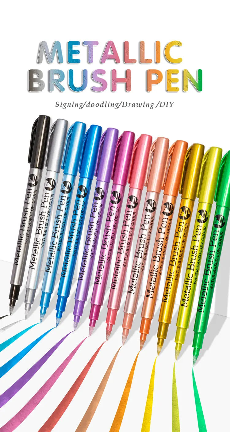 12 Colors Brush Metallic Paint Markers Pens for Rock Painting Stone Ceramic Wood Fabric Pebbles Scrapbook Journals Photo Albums    Home Decor Supply | Online Retail | ShoreShopper.com