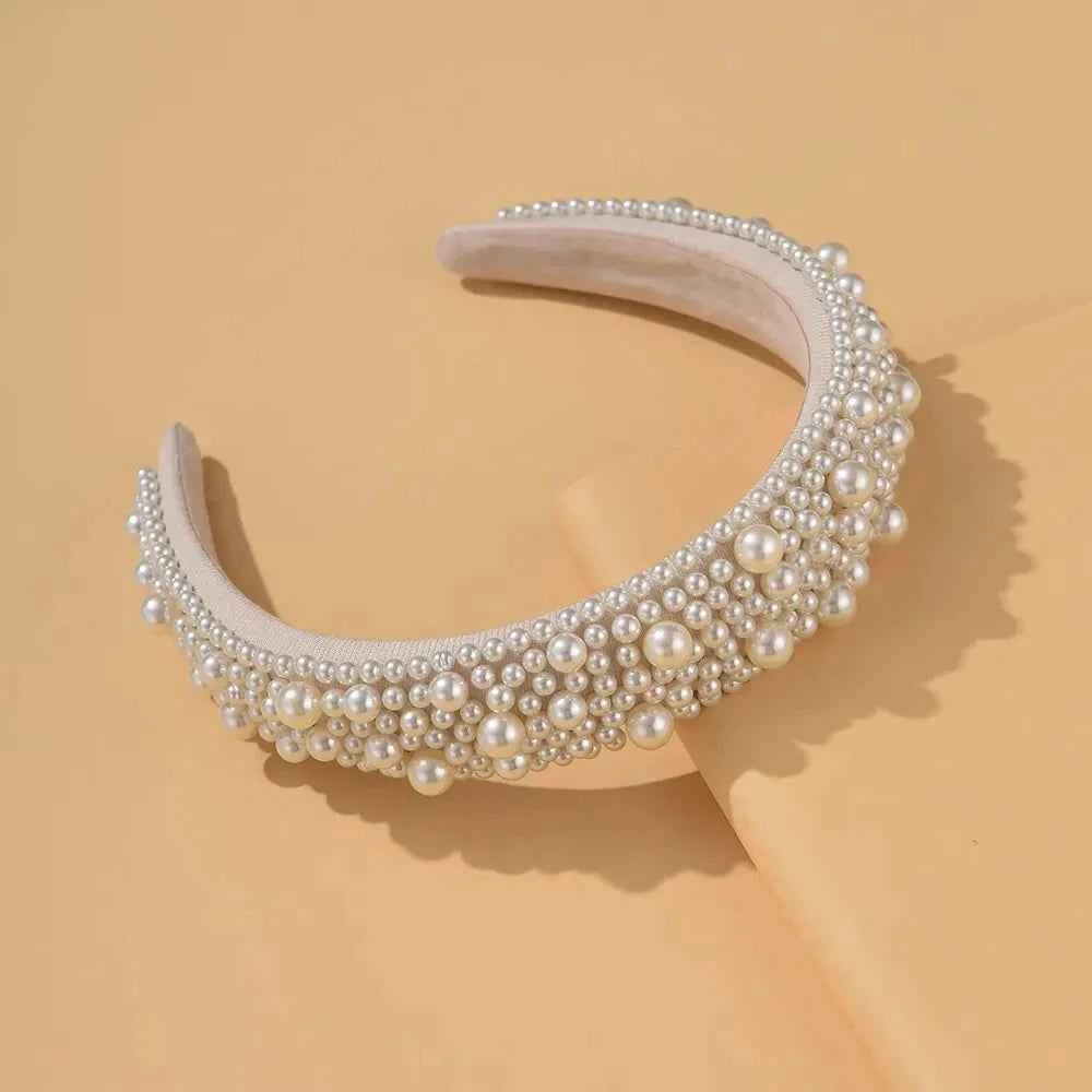 Headband For Women Wedding Bridal Hair Accessories Handmade Wide Hair Hoop Girls Headwear Wedding 2023 Jewelry White Pearl