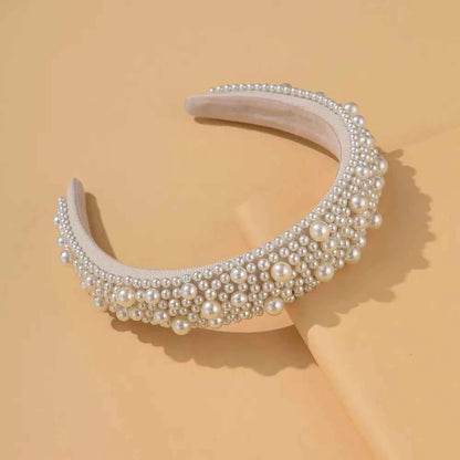 Headband For Women Wedding Bridal Hair Accessories Handmade Wide Hair Hoop Girls Headwear Wedding 2023 Jewelry White Pearl