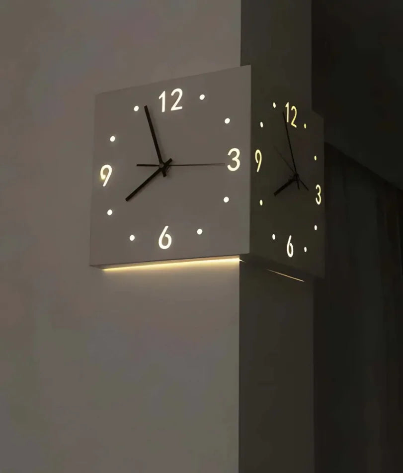 Ivory Corner Wrapping Double Sided Luminous w/ Light Sensor 16" Modern Wall Clock    Home Decor Supply | Online Retail | ShoreShopper.com