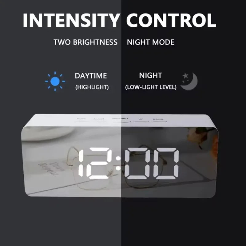 1Pc White Digital Clock LED Mirror Table Clock Snooze Display Time Night Light Desktop USB Alarm Clock Home Decor Desk Clock    Home Decor Supply | Online Retail | ShoreShopper.com