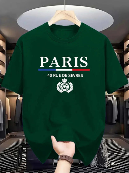 Men's summer 100% cotton fashionable casual loose classic Paris pattern printed sports round neck short sleeved T-shirt top    Home Decor Supply | Online Retail | ShoreShopper.com