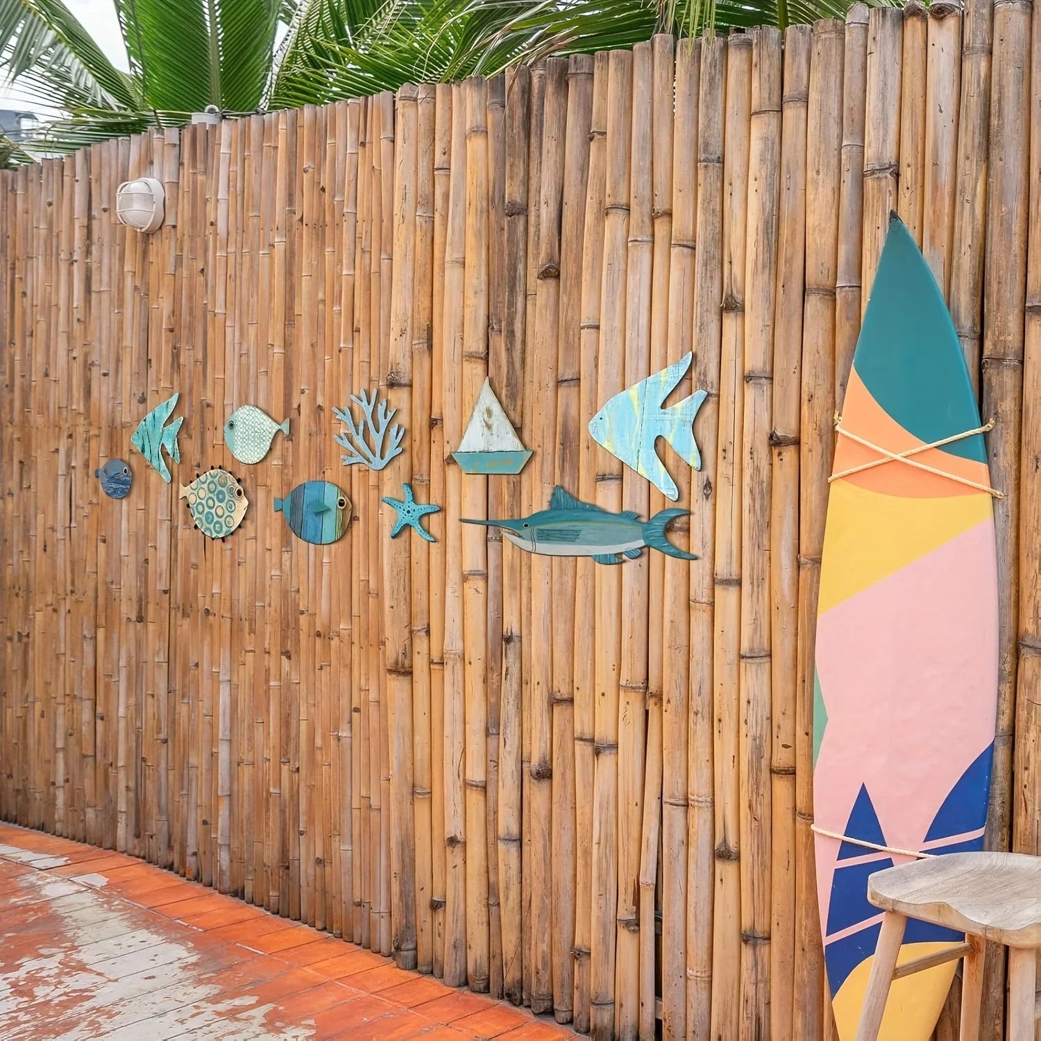 Nautical Coastal Ocean Home Wall Decor 10pcs Wooden Fish Hanging Ornament Non-3D Cute Pattern Beach Theme Bathroom Art Decor    Your Coastal Marketplace | Shoreshopper.com