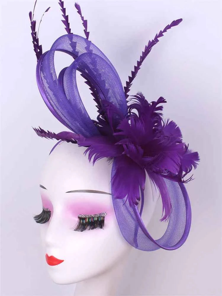 Light blue feather headwear, women's formal event Derby headwear, elegant ladies' hat, fashionable wedding headwear hat