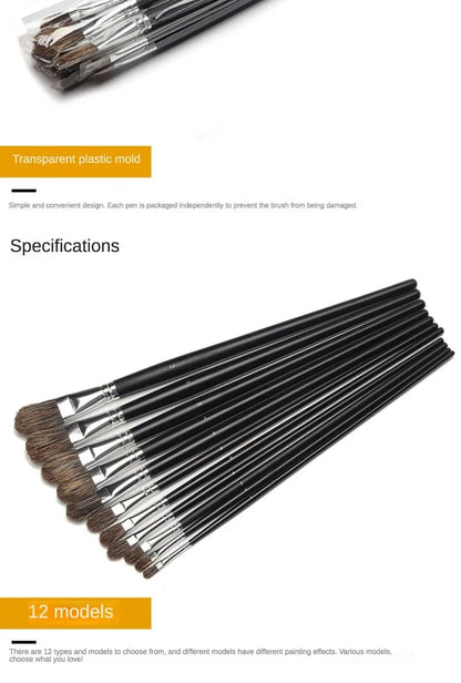 6pc new concept paintbrush wild boar mane oil painting brush water powder acrylic nail round head long black pole paintbrush set    Home Decor Supply | Online Retail | ShoreShopper.com