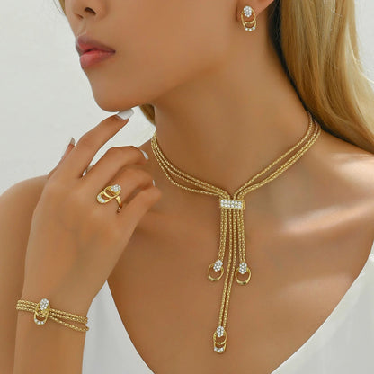 2025 Fashion Jewelry Set Luxury Alloy Long Tassel Necklace Bracelet Earrings Rings Elegant Women Banquet Wedding Accessories    Home Decor Supply | Online Retail | ShoreShopper.com