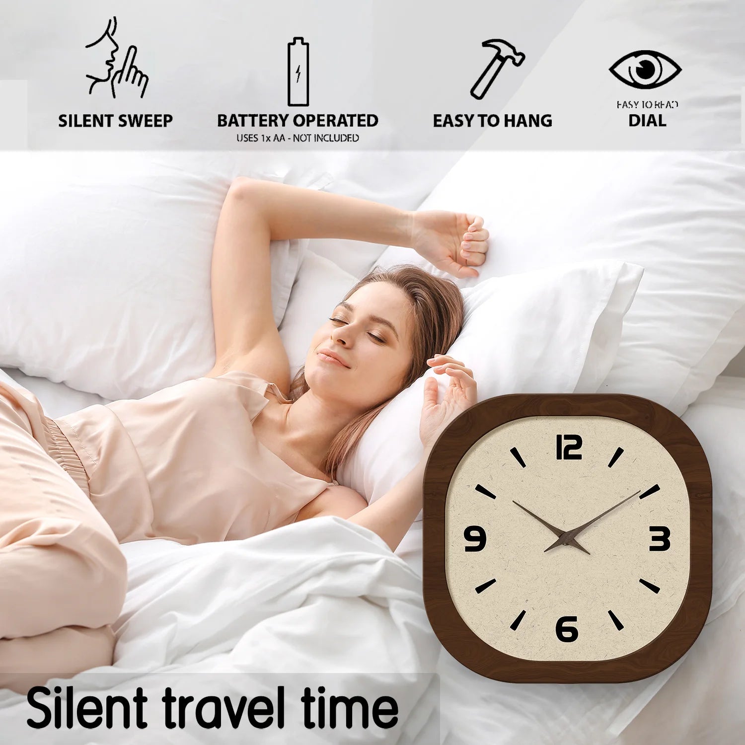 French-Style Retro Cream Crystal Porcelain Square-Shaped Simple Pattern Wooden Wall Clock for Living Room, Bedroom, Kitchen, Home Decoration, Silent Quartz Clock, Holiday Gift, 12 Inches, 14 Inches 16inch (Battery Not Include    Home Decor Supply | Online Retail | ShoreShopper.com