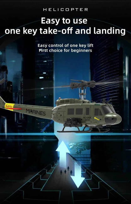 RC ERA Weathered Marine C032 UH1Huey One Click Inverted Flight TOF Optical Flow Gyro Stabilized RC Helicopter for Adults