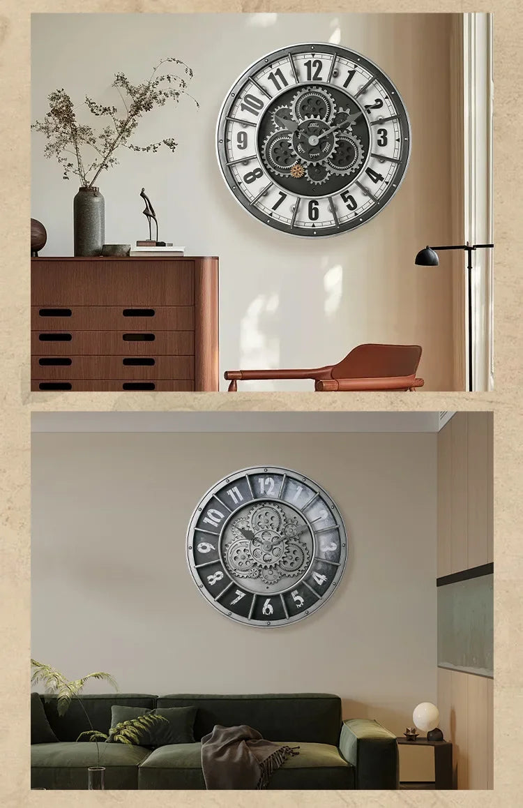 Retro Industrial Roman Wall Clock  Gear Rotation Clock Living Room Decorative Wall Clock Stylish Silent Wall Clock Quartz Clock    Home Decor Supply | Online Retail | ShoreShopper.com