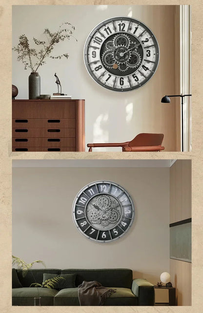 Retro Industrial Roman Wall Clock  Gear Rotation Clock Living Room Decorative Wall Clock Stylish Silent Wall Clock Quartz Clock    Home Decor Supply | Online Retail | ShoreShopper.com