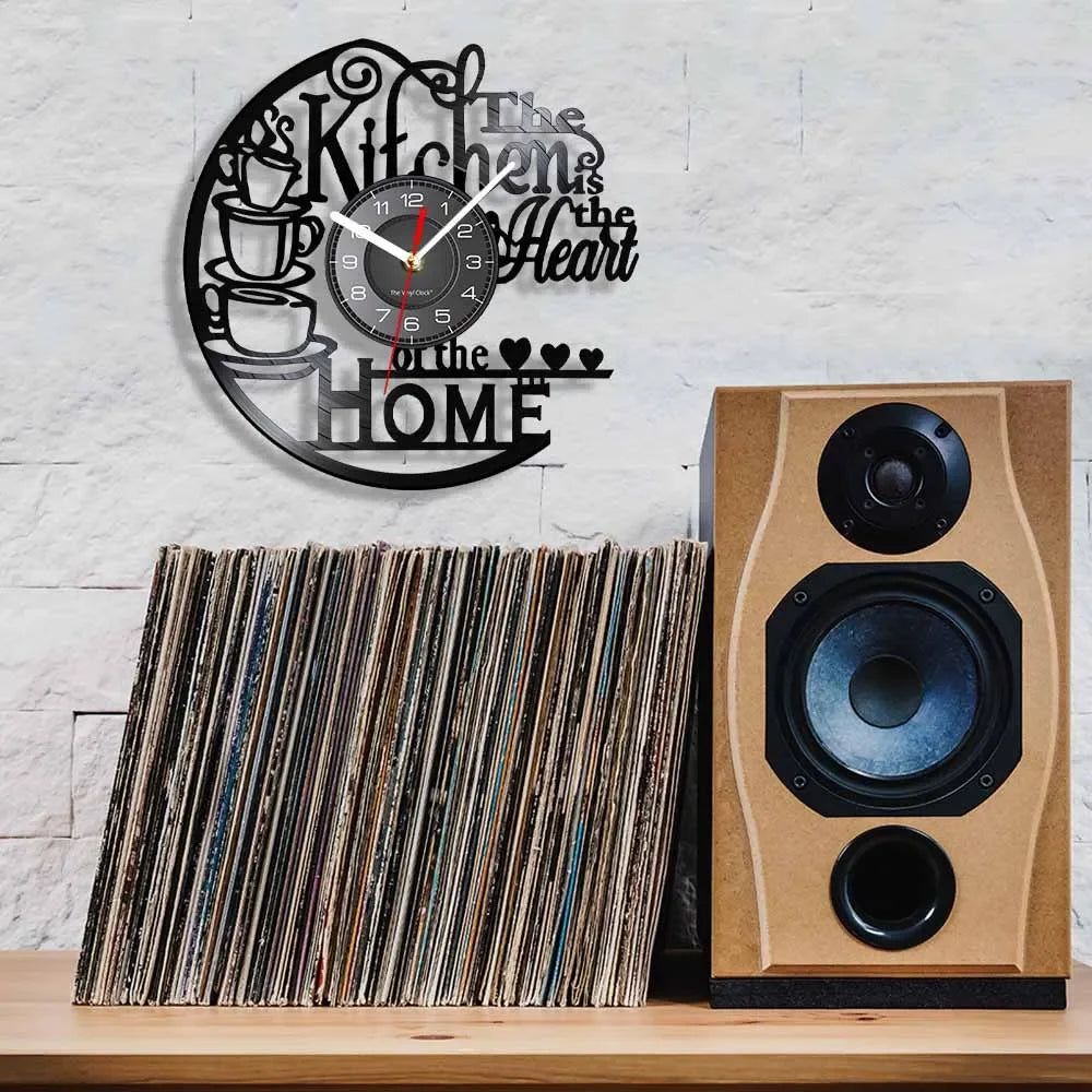 The Kitchen The Heart Of The Home Inspired Vinyl Record Clock Modern Design Vinyl Wall Watch Kitchen Decor Noiseless Timepieces    Home Decor Supply | Online Retail | ShoreShopper.com