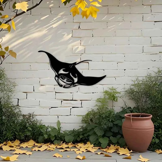 Vintage Metal Wall Art, Black Whale Silhouette Marine Decor for Living Room, Ocean Theme Manta Ray Sculpture for Home Office Bed