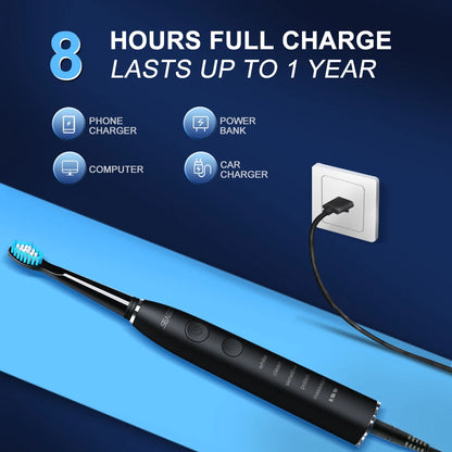 Seago Electric Sonic Toothbrush USB Rechargeable Adult 360 Days Long Battery Life IPX7 4 Replacement Heads Travel Box  SG-575 - ShoreCo.Shop