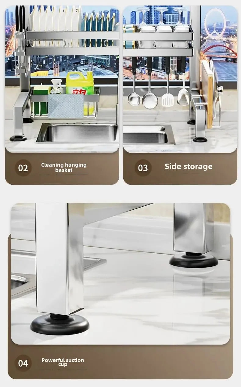 Stainless Steel Sink Shelf Bowl Drain Rack Kitchen Storage Rack Multifunctional Dish Cutlery Knife Spoon Sink Rack Set Organizer    Home Decor Supply | Online Retail | ShoreShopper.com