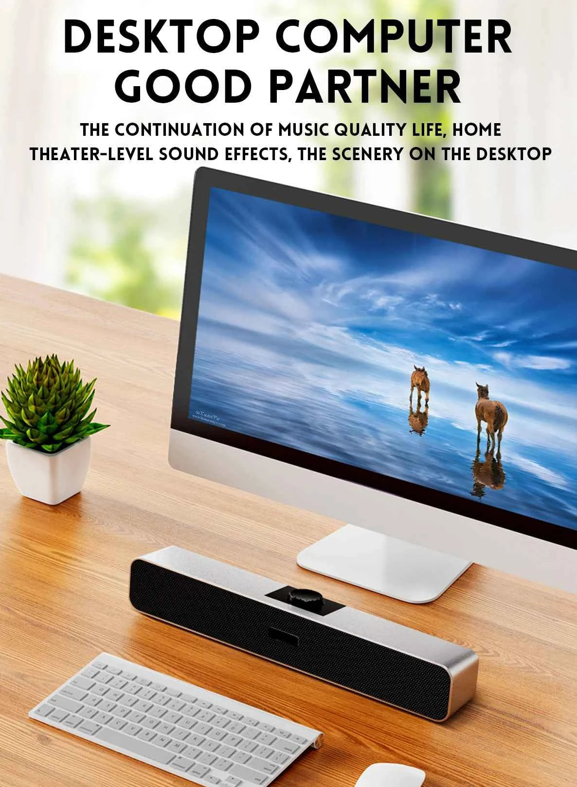B Computer Speakers with 3.5 mm Aux, Small PC Speakers Powered by USB, USB Soundbar for Monitor，Wired USB Desktop Speaker,