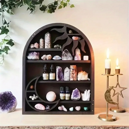 Wood Storage Shelf - Stylish and Practical Wall Shelf, Crescent Sun and Moon Crystal Shelf    Home Decor Supply | Online Retail | ShoreShopper.com